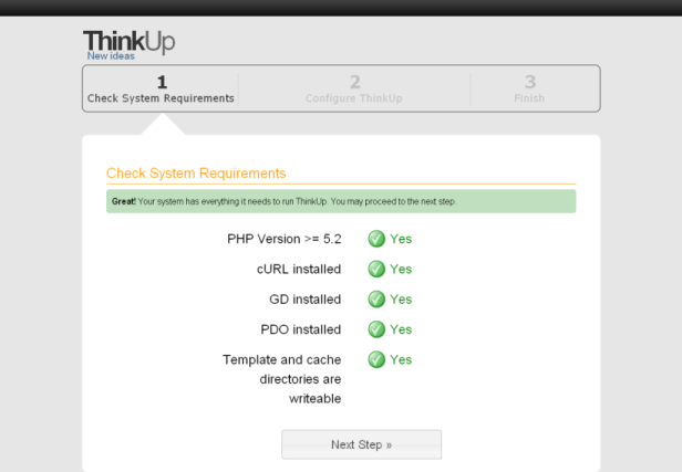 the ThinkUp web installer - ready for configuration